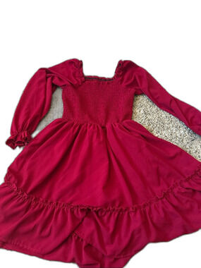 Girls' Smocked Long-Sleeve Red Dress